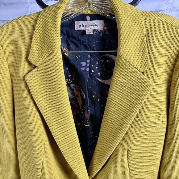 Philosophy Mustard Yellow Textured Blazer Celestial Interior – Size 8 - Picture 8 of 14